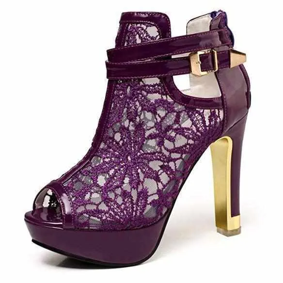 Women's Purple Wedding Lace Ankle Boot Dress Shoes
