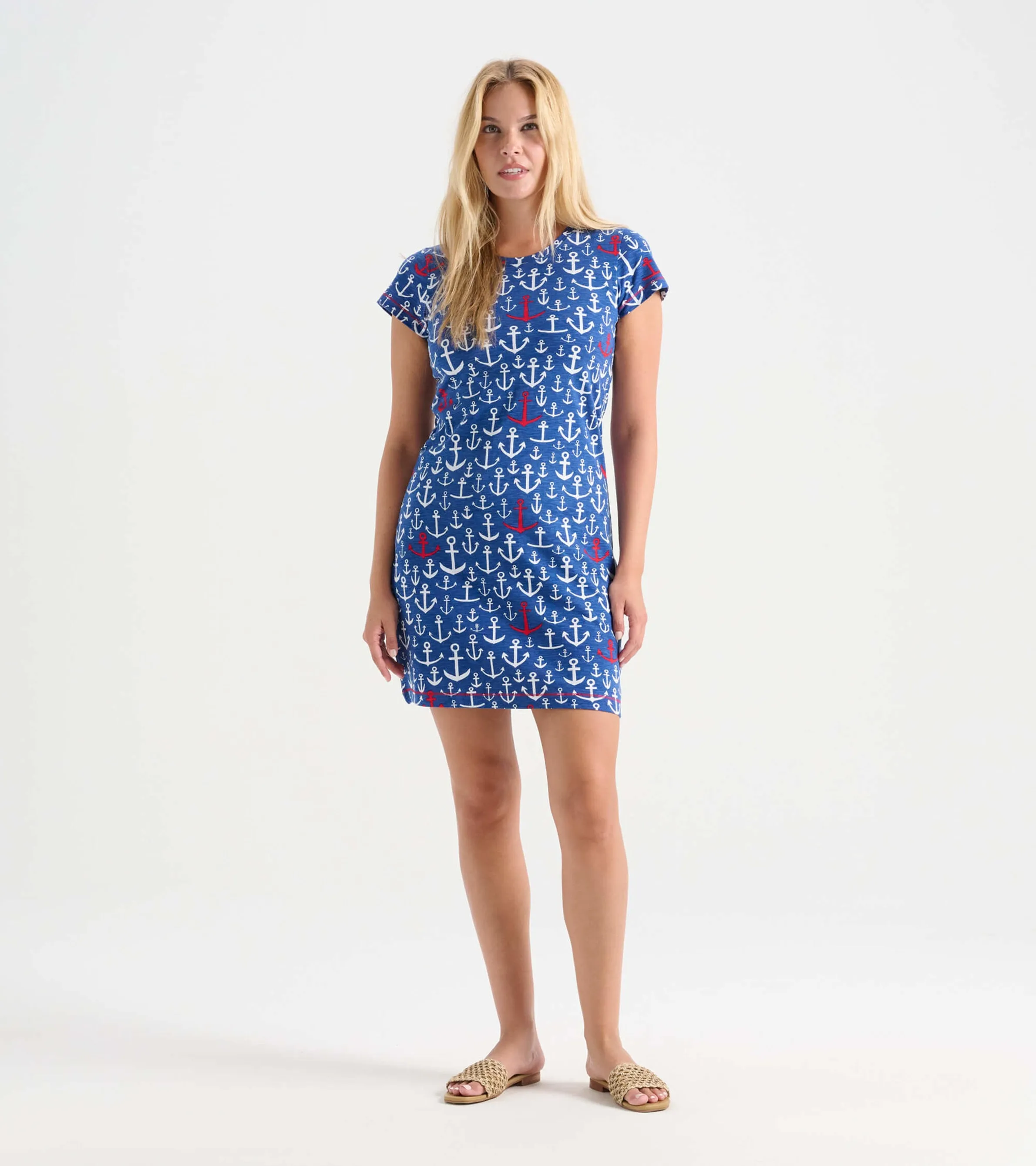 Women's Stacked Anchors Crew Neck T-Shirt Dress